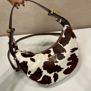 Prada Pony Hair Hobo Small Brown White Silver Hardware