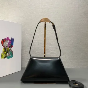 Prada Pyramid Chain Shoulder Bag Small Black Gold Hardware