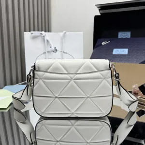 Prada Quilted Shoulder Bag Small White Silver Hardware