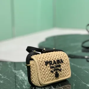 Prada Raffia Camera Bag Small Natural Black Gold Hardware