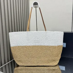 Prada Raffia Shopper Large Natural Gold Hardware