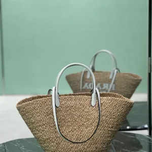 Prada Raffia Tote Medium Natural White Silver Hardware