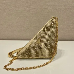 Prada Raffia Triangle Shoulder Bag Small Natural Gold Hardware