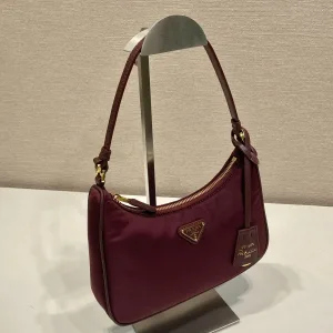 Prada ReEdition Shoulder Bag Small Burgundy Silver Hardware Variant 2