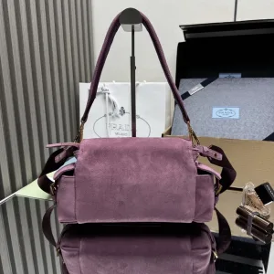 Prada ReNylon Buckle Shoulder Bag Large Burgundy Silver Hardware