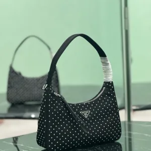 Prada ReNylon Tote Medium Black Silver Hardware