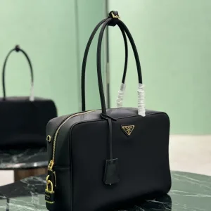Prada Saffiano Boston Bag Small Black Gold Hardware Variant 2