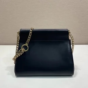 Prada Saffiano Chain Shoulder Bag Small Black Gold Hardware