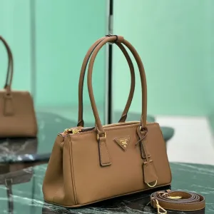 Prada Saffiano Double Tote Medium Caramel Gold Hardware Variant 2