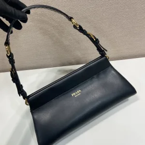 Prada Satin Shoulder Bag Small Black Gold Hardware