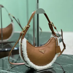 Prada Shearling Moon Bag Small Caramel Gold Hardware
