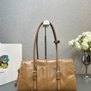 Prada Soft Leather Satchel Large Caramel Gold Hardware