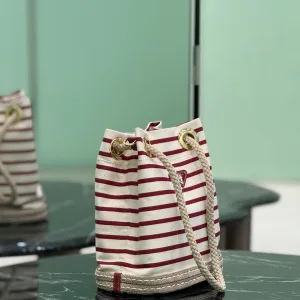 Prada Striped Bucket Bag Small White Red Gold Hardware