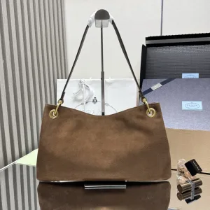 Prada Suede Hobo Medium Brown Gold Hardware