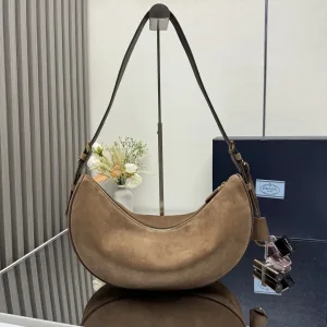 Prada Suede Moon Bag Medium Beige Gold Hardware