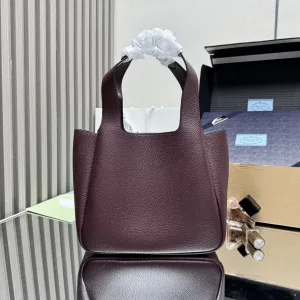 Prada Triangle Tote Medium Burgundy Gold Hardware