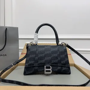 Balenciaga Hourglass Top Handle Medium Black Monogram 26cm