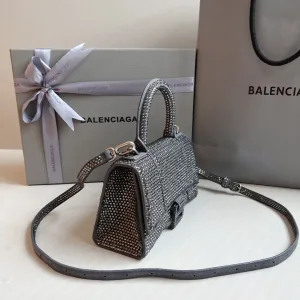 Balenciaga Hourglass Top Handle Mini Gray Crystal 19cm