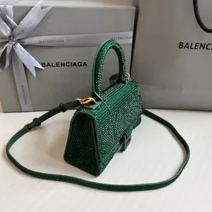 Balenciaga Hourglass Top Handle Mini Green Crystal 19cm