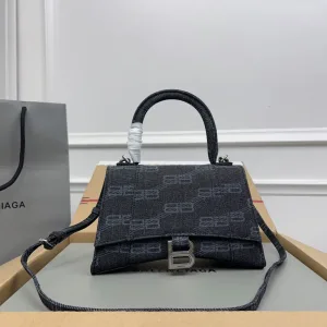 Balenciaga Hourglass Top Handle Small Black Monogram 23cm