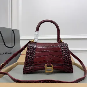 Balenciaga Hourglass Top Handle Small Burgundy Croc 23cm