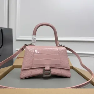 Balenciaga Hourglass Top Handle Small Pink Croc 23cm