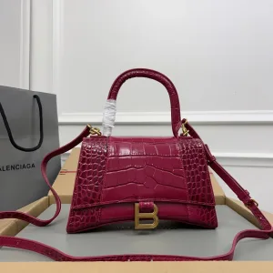 Balenciaga Hourglass Top Handle Small Red Croc 23cm