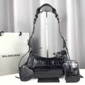 Balenciaga Le Cagole Shoulder Medium Black Studded Silver Hardware 30cm