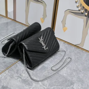 Saint Laurent LouLou Shoulder Bag Medium Black Silver Hardware Exact Size Unknown 062