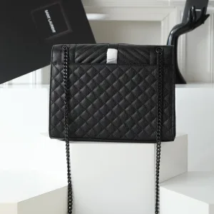 Saint Laurent LouLou Shoulder Bag Medium Black Silver Hardware Exact Size Unknown 092
