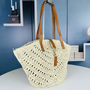 Saint Laurent Raffia Basket Tote Bag Large Blue Gold Hardware Exact Size Unknown 004