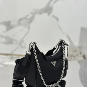 Prada Bucket Bag Medium Black Silver Hardware