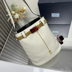 Prada Bucket Bag Medium White Gold Hardware