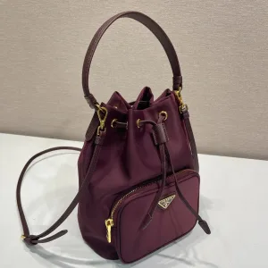 Prada Bucket Bag Small Burgundy Gold Hardware