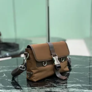 Prada Buckle Crossbody Small Brown Silver Hardware