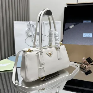 Prada Buckle Satchel Medium White Silver Hardware