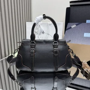 Prada Buckle Shoulder Bag Medium Black Silver Hardware
