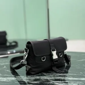 Prada Buckle Shoulder Bag Small Black Silver Hardware