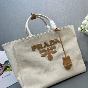 Prada Canvas Tote Medium White Gold Hardware