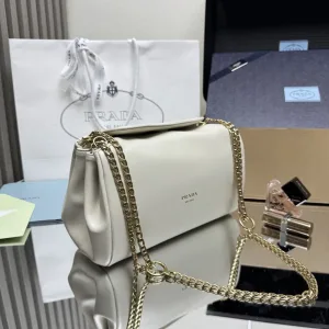 Prada Chain Shoulder Bag Small White Gold Hardware
