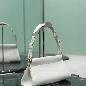 Prada Cleo Shoulder Bag Small White Silver Hardware