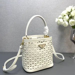 Prada Crochet Bucket Bag Small White Gold Hardware