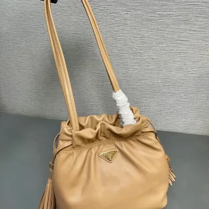 Prada Drawstring Bucket Bag Small Caramel Gold Hardware
