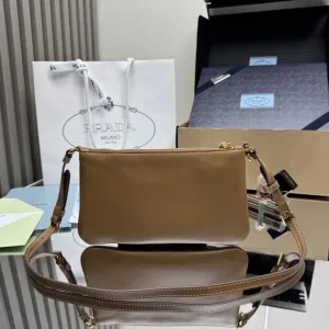 Prada Flap Crossbody Small Taupe Gold Hardware