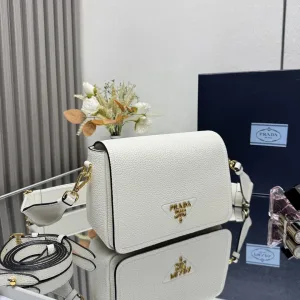 Prada Flap Crossbody Small White Gold Hardware