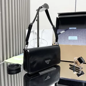 Prada Flap Shoulder Bag Small Black Silver Hardware