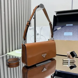 Prada Flap Shoulder Bag Small Brown Gold Hardware