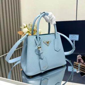 Prada Galleria Top Handle Small Light Blue Gold Hardware