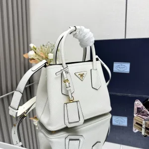 Prada Galleria Top Handle Small White Silver Hardware