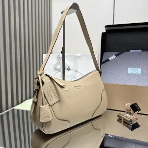 Prada Hobo Shoulder Bag Medium Beige Gold Hardware